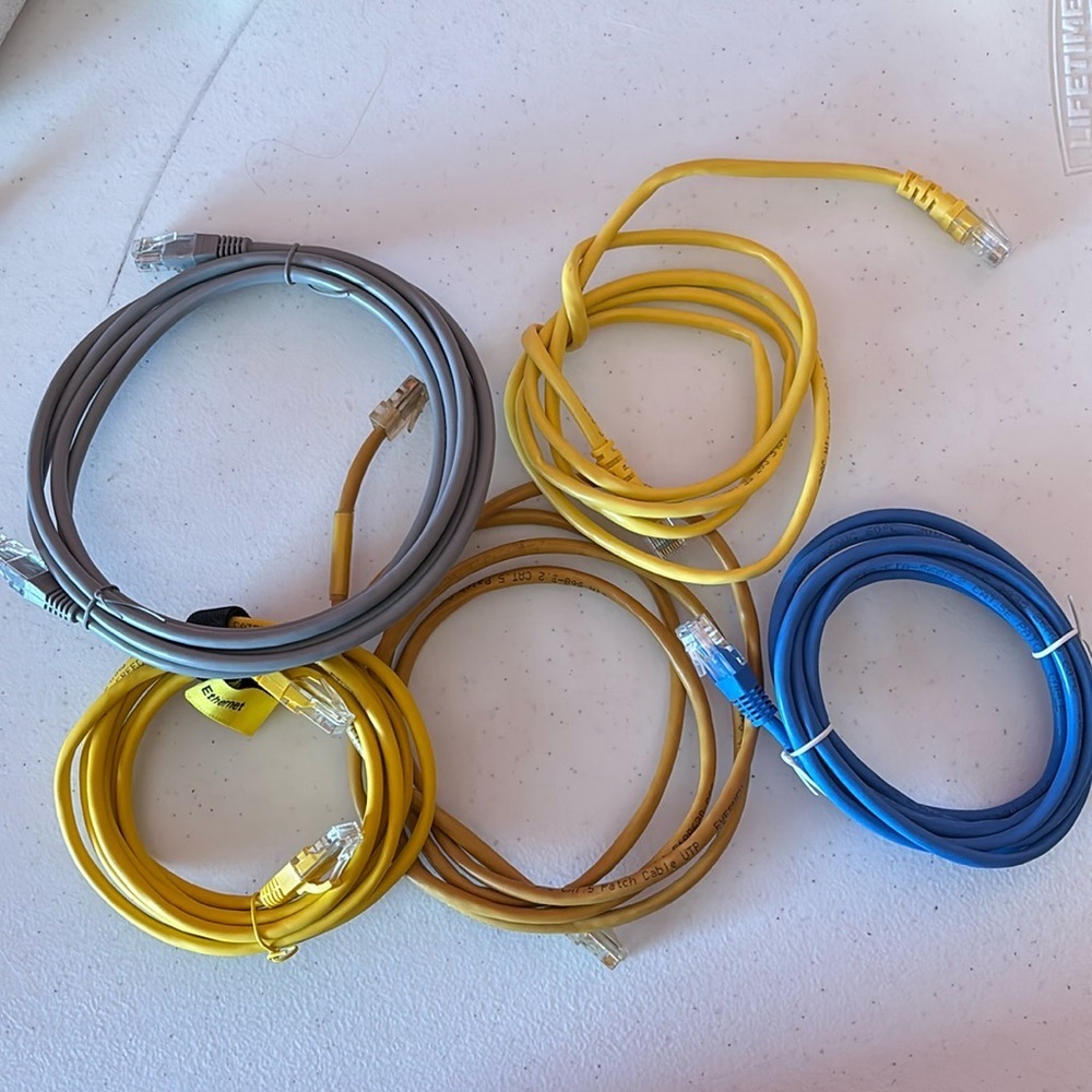 Assorted Ethernet Cables - Yellow, Blue, Gray